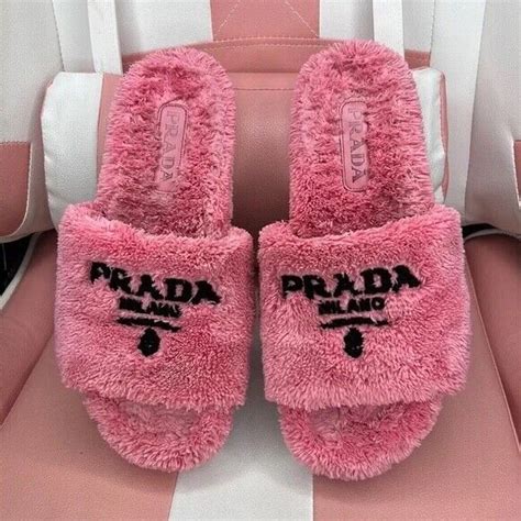 prada pink slippers|fuzzy prada slippers.